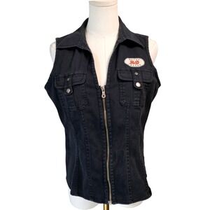 Harley-Davidson Denim Vest Womens Medium Black Excellent 99160-10VW Biker Zip Up